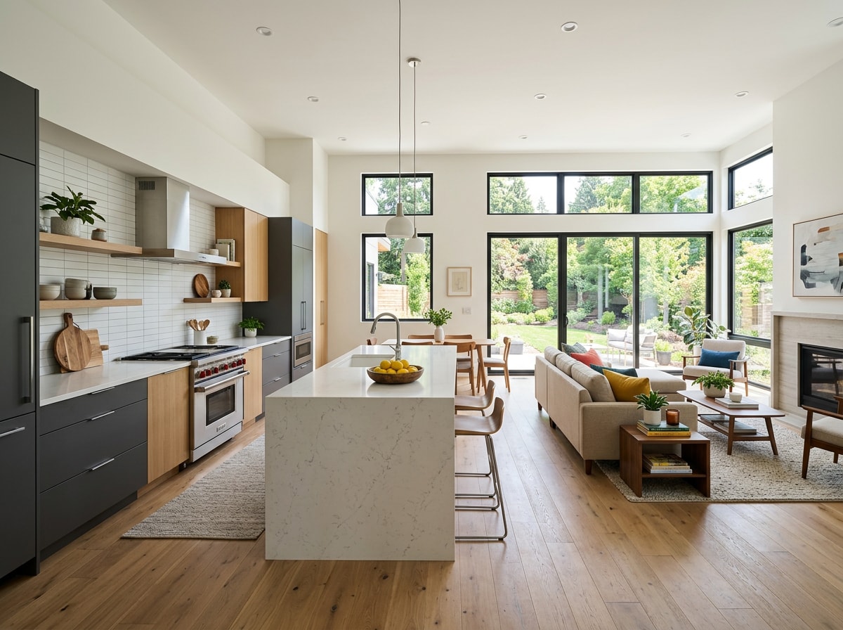 Completed kitchen and living room addition built under a single design-build contract