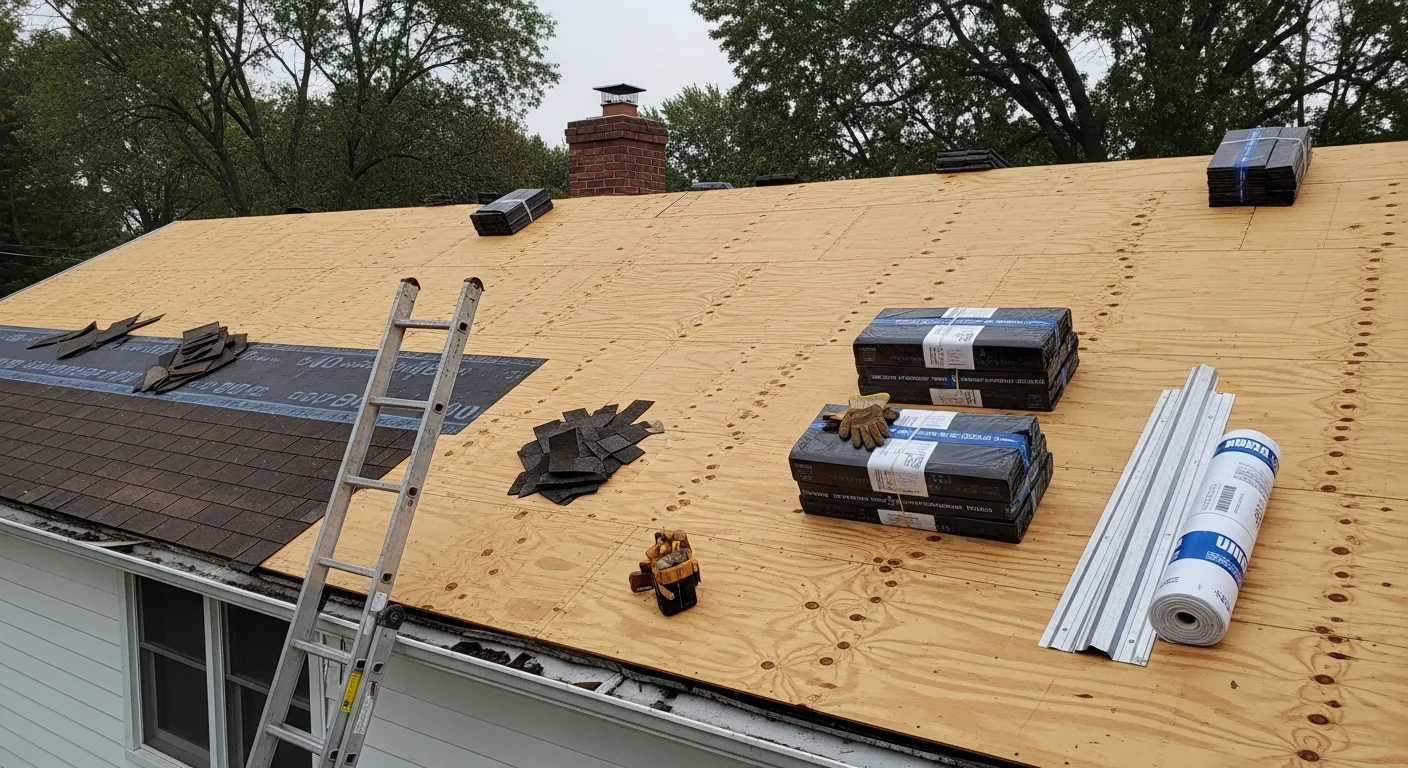 A newly replaced roof on a single-family ranch-style home in Vestal, NY, showing clean uniform shingles and finished ridge line. The home sits in a suburban Vestal neighborhood typical of mid-20th century Broome County residential construction.