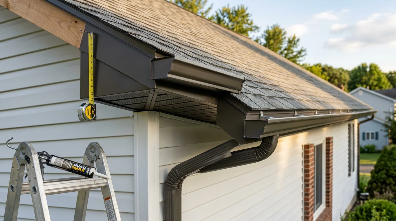 A Fit and Finish Construction crew member inspecting and cleaning the siding on a residential home in Vestal, New York, with attention to caulk lines and corner trim joints.